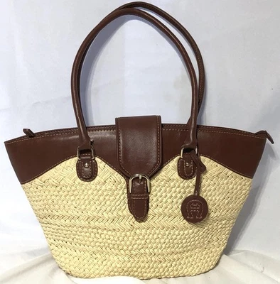 Vintage Etienne Aigner Purse Brown Woven Straw Leather Shoulder Bag Large Tote - Image 1 of 4