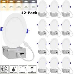12 Pack 12W 6 Inch 5CCT Ultra-Thin LED Recessed Ceiling Lights with Junction Box - Picture 1 of 23
