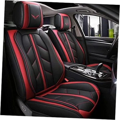  Leather Car Seat Covers Full Set, Full Coverage Seat Without Pillows Red - Image 1 of 4