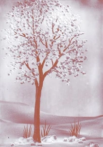 ORIGINAL ACEO encaustic FANTASY landscape BEESWAX painting COPPER tree WHITE - Picture 1 of 1
