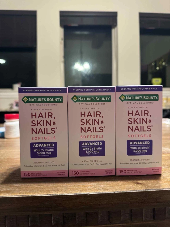 Nature's Bounty Optimal Solutions Unhas de Cabelo Força Extra Biotina 3 PACOTES - Imagem 1 de 1