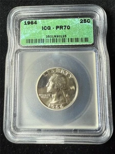 1964 WASHINGTON QUARTER 25C PF70 ICG SILVER PROOF PR70 PERFECT SKU 3711 - Picture 1 of 2