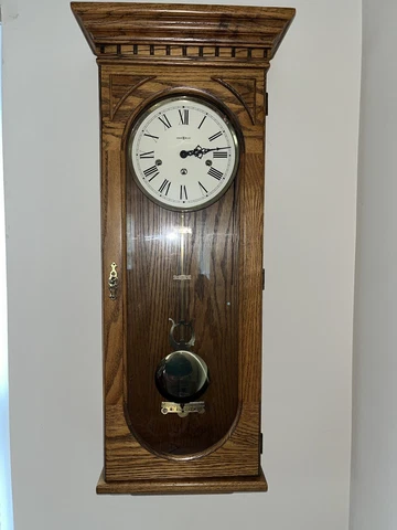 Howard Miller Westmont Oak Wall Clock 613-110 Mechanical Hand Wound 36"x7”x15" Cover