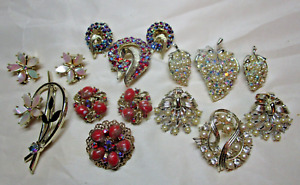 Vintage All Sets Rhinestone Flower MOP Strawberry Signed Pat. Pend Jewelry Lot