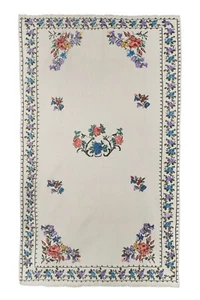 Vintage bestickter Teppich im Aubusson-Stil mit Blumenmuster türkischer Kilim - Bild 1 von 12