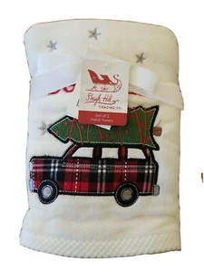 Sleigh Hill Set of 2 Christmas Truck Hand Towels Embroidered & Appliqued,New - Picture 1 of 12