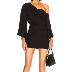 NWT IRO Black Asymmetrical Off Shoulder Flared Sleeve Mini Short Dress $620 - Picture 1 of 13