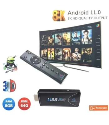 STICK TV TELECOMANDO SMART TV ANDROID 11.0 MINI BOX 8K ULTRA HD 8GB 64GB H98 - Immagine 1 di 3