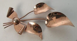 1950's Jordon MCM Vintage Mid Century Modern Rose Gold On Sterling Floral Pin 2 - Picture 1 of 5