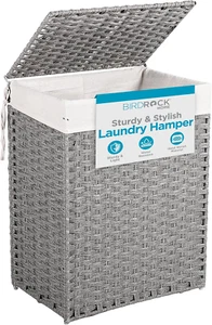 Laundry Hamper with Lid - Hand Woven PE Rattan Clothes Basket with Removable Lin - Picture 1 of 8