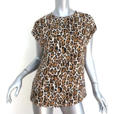 Tory Burch Blouse Leopard Print Silk Size 6 Cap Sleeve Top - Image 1 of 4