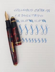 Columbus Extra 134 Burgundy Marbled Fountain Pen 14k F Flex Nib Vintage 40s RARE - Picture 1 of 15