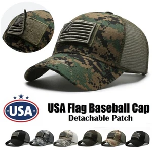 USA Flag Baseball Cap Detachable Patch Mesh Tactical Army Caps American Men Hat - Picture 1 of 18