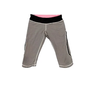 Lululemon Striped Crop Leggings Athletic Yoga Pants Activewear Black Pink 8 - Picture 1 of 5
