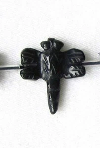 Fab 2 Hand Carved Onyx Dragonfly Briolette Beads | 23x18x5mm-26x21x4mm | Black - Picture 1 of 3