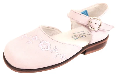 DE OSU - Испания - девочки лейтенант Розовый нубук кожаный цветок платье туфли - европейский - Sz 8 - Изображение 1 из 4