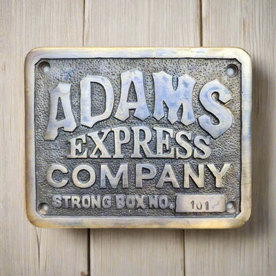 Caja fuerte Adams Express Company placa de latón macizo detalle elevado (4,5" x 3,5") Foto 1 de 3