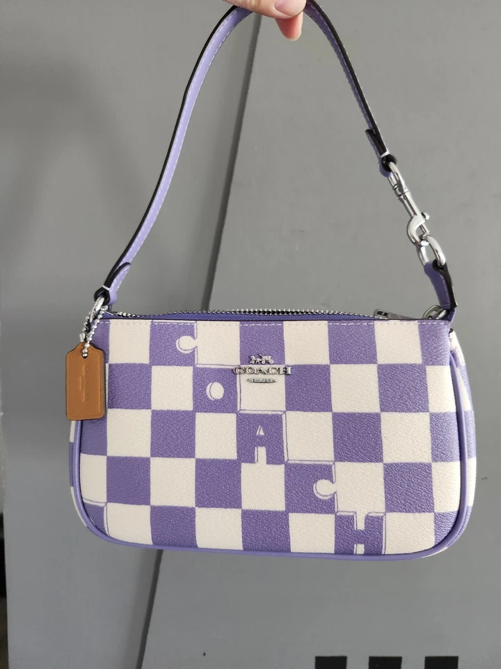 COACH CR394 Nolita 19 Checkerboard Print Coated Canvas & Leather Light Violet