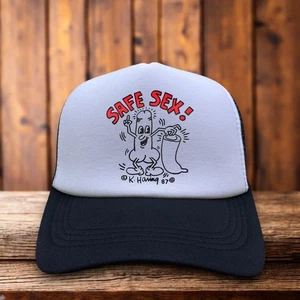 Safe Sex Mens Trucker Hat Black Snapback 1986 Logo Design Vintage Baseball Cap - Picture 1 of 6