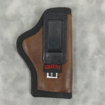 Quest IWB Clip Holster 9mm Subcompact Right Hand Brown Faux Leather Made in USA - Image 1 of 4