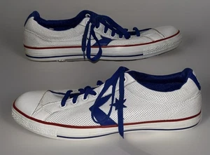 Converse One Star Blanco Azul Rojo Cuero Perforado Hombre Talla US 15 Parte Superior Baja - Imagen 1 de 10