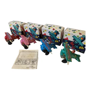 Lot of 4 Vintage Tin Litho Windup Training Plane Airplanes in Various Colors! - Picture 1 of 4
