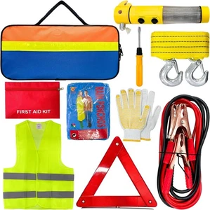 Car Roadside Emergency Kit with Jumper Cables Tow Rope First Aid Safety Tools - Picture 1 of 5
