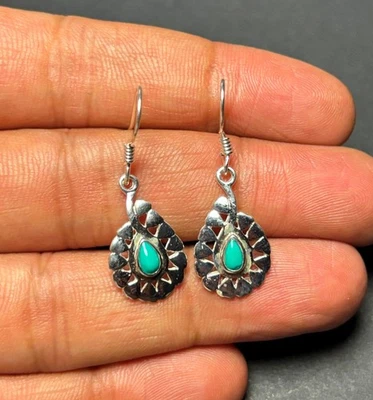 Synthetic Turquoise Earring 925 Sterling Silver Handmade Gemstone 3.8 CM - Image 1 of 4