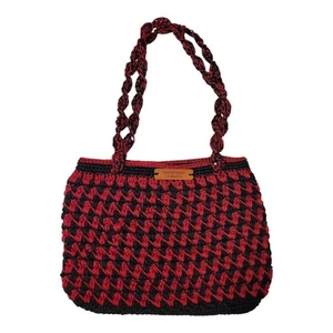 Bolso de Hombro Hecho a Mano Rojo Negro Crochet Edición Limitada Boho Y2K Años 70 Hippie - Imagen 1 de 8
