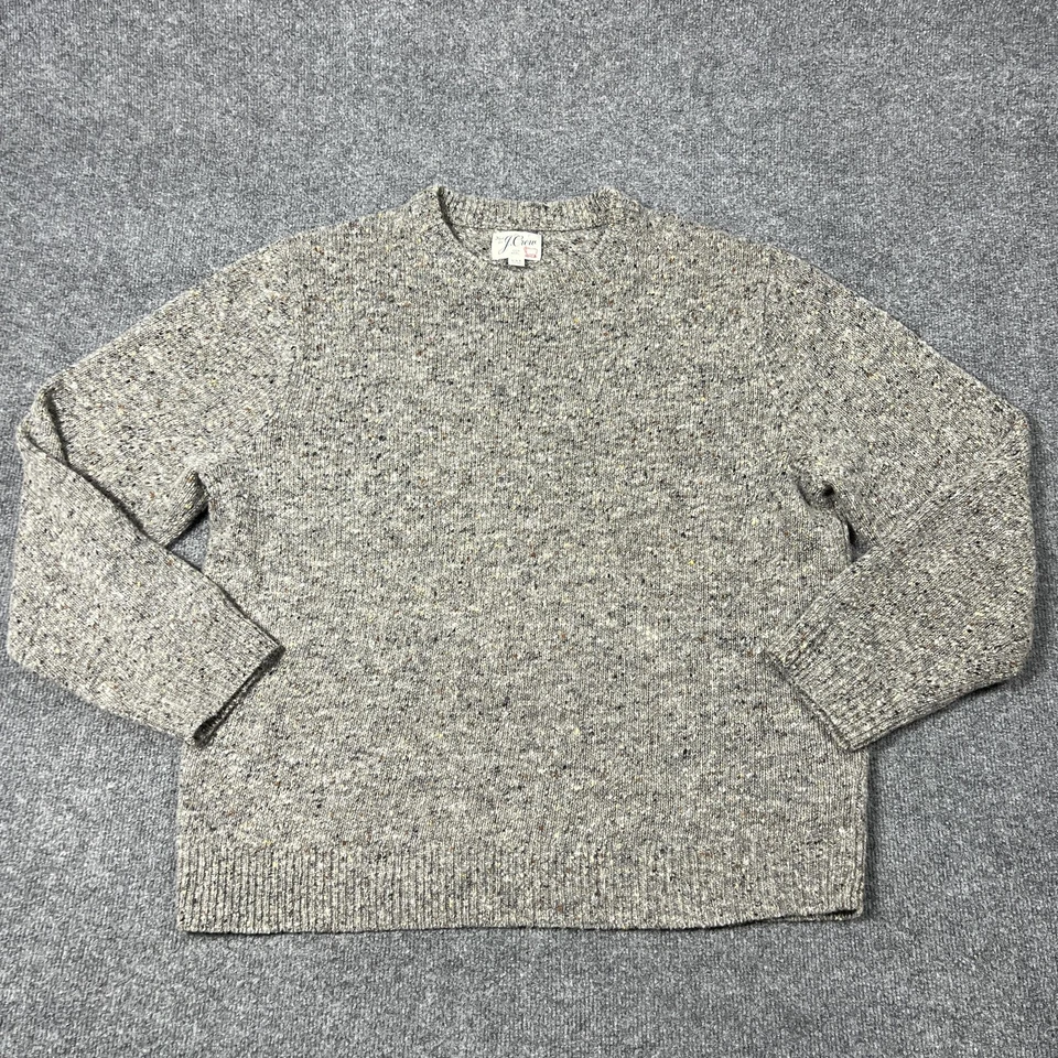 J Crew Sweater Mens 2XL Gray 100% Wool Speckled Donegal Tweed Crewneck Pullover - Image 1 of 4