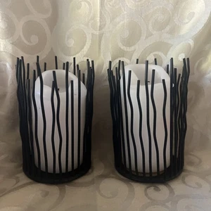 Set of 2 Black Metal flame candle holders - K - Picture 1 of 13