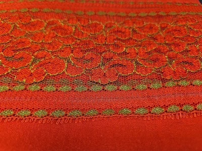 Red Rectangular Tablecloth 88" x 68" Lace Edges - Image 1 of 4