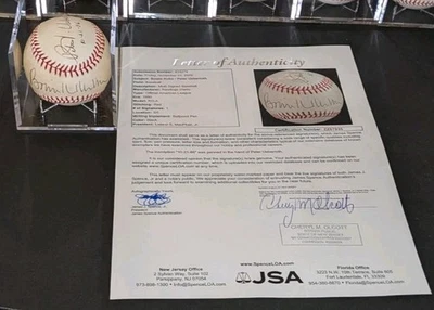 Balón firmado por Bowie Kuhn Peter Ueberroth MLB Commissioners JSA Foto 1 de 4