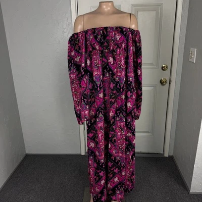 Vestido vintage años 70 hecho a mano para mujer kimono floral retro hippie hombro descubierto PP13 Foto 1 de 4