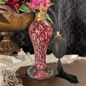 Vintage Parfüm Zerstäuber Waschtisch Flasche Lila Weiß Wirbel Murano Stil Kunst Glas - Bild 1 von 9