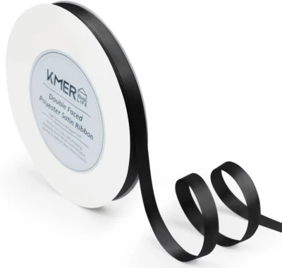 Solid Color Double Faced Black Satin Ribbon 3/8" X 50 Yards Ribbons Use for Bows - Image 1 of 4