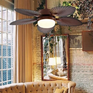 52''Tropical Ceiling Fan Five Palm Leaf Blades Reversible 3-Speed w/Remote - Picture 1 of 9