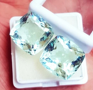 Loose Gemstone Aquamarine 22 Ct Cushion Shape Pair With Certificate R789 - Picture 1 of 10