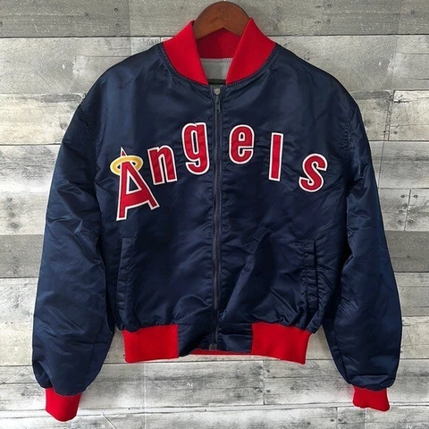 VINTAGE 80S MLB MAC MURRAY CALIFORNIA ANGLES SATIN BLUE JACKET MENS XLARGE Cover