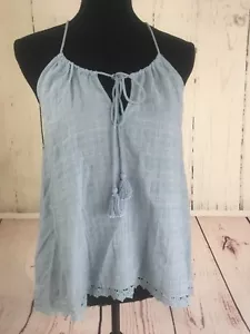 Algodón en la blusa de la camisa XSmall para mujer Mia Hanky Hem Cami Dawn Blue Spaghetti Str - Imagen 1 de 9