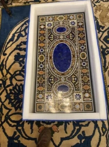 Sofá central de mármol negro de 122 cm x 61 cm mesa de comedor mosaico de piedra preciosa múltiple - Imagen 1 de 8