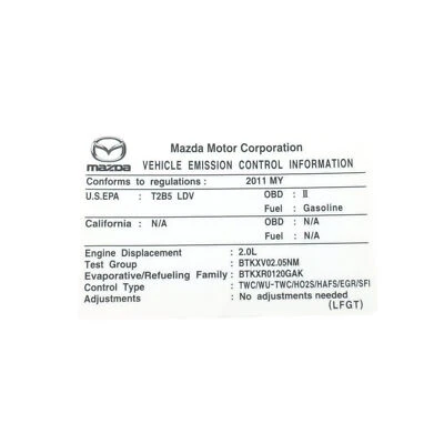 NEW OEM Mazda 2011 Mazda3 Vehicle Emission Control Information Label LFGT-69-036 - Изображение 1 из 3