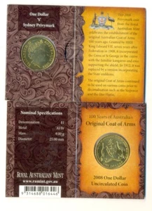 2008 $1 Uncirculated Coin "100 Years of Australia's Coat of Arms" "S" Privymark. - Picture 1 of 1