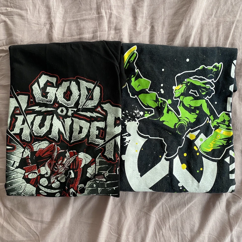 Lote de 2 camisetas de videojuegos de superhéroes talla XXL 2XL Thor Dios del trueno y Overwatch Foto 1 de 1