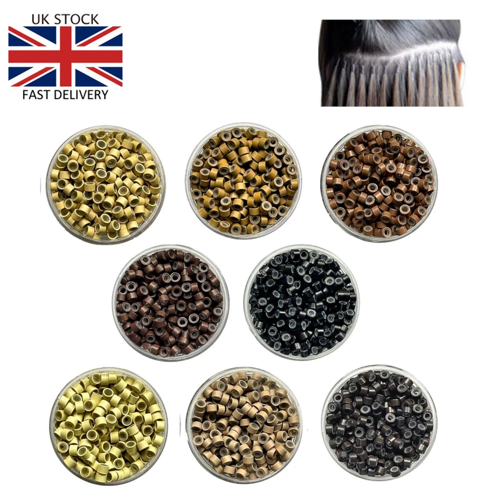 Silicone Lined Micro Beads Rings Hair Extensions Loop Link Tip 4mm 4.5mm 5mm UK - Image 1 of 1