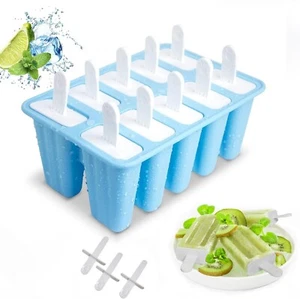 10 Pezzi Stampi per Ghiaccioli in Silicone con Bastoncini Senza BPA Stampi per Ice Pop Riutilizzabili Facile - Foto 1 di 9