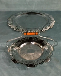 Vintage Cutout Floral Ornate Scalloped Border TRAY & FRUIT DISH WITH HANDLE Set - Picture 1 of 6