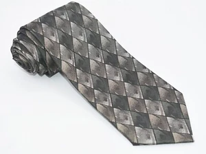 J. Ferrar All Silk Handmade in China, Green, Brown, Grey Diamond Pattern - Picture 1 of 10