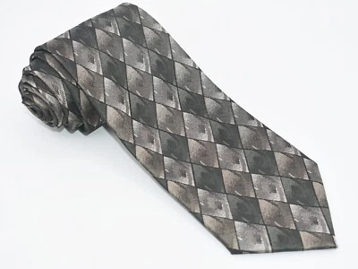 J. Ferrar All Silk Handmade in China, Green, Brown, Grey Diamond Pattern - Image 1 of 4