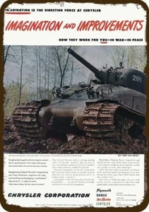 1945 SHERMAN TANK w/ GROUSER & CHRYSLER Vintg-Look DECORATIVE REPLICA METAL SIGN - Bild 1 von 1